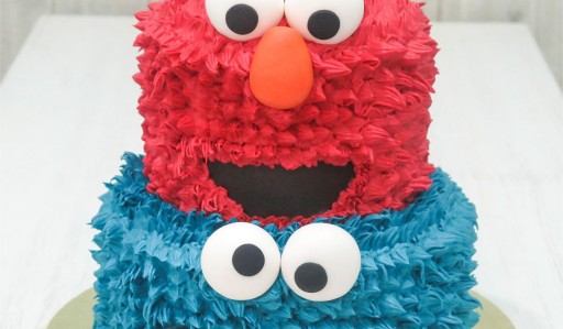 Elmo and Cookie Monster Inspired Cake